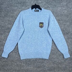 Vintage 100% Wool Light Blue Womens Large Crest Patch Crewneck Preppy Sweater